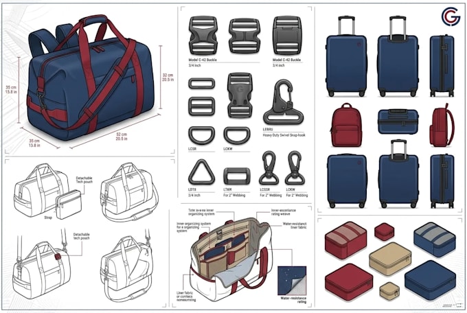 create wallet purse clutch handbag tech pack with technical drawings