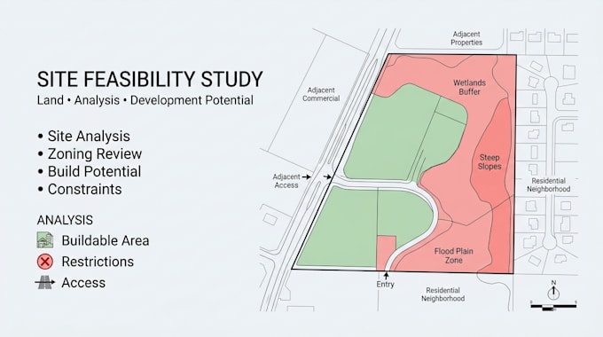 do site feasibility study for land development and building potential analysis