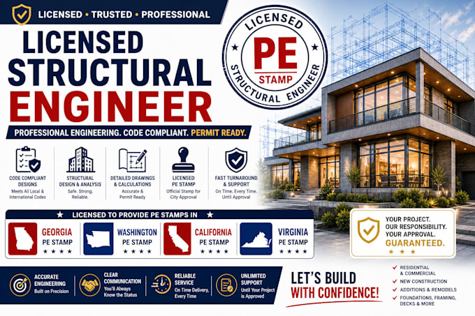 Licensed structural engineer stamp georgia, washington california ...