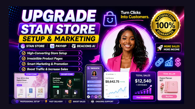 upgrade stan store marketing, stan store setup, payhip promotion, beacons ai