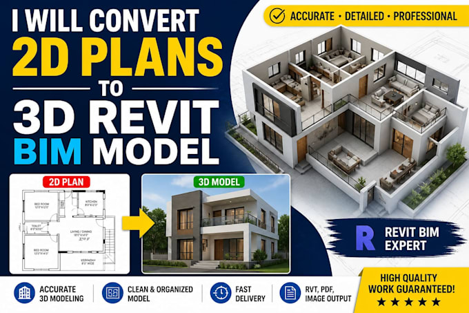 convert 2d drawings, PDF or autocad plans into 3d revit model