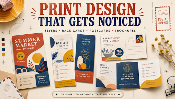 do flyer design, rack card, postcard design, brochure or postal graphic
