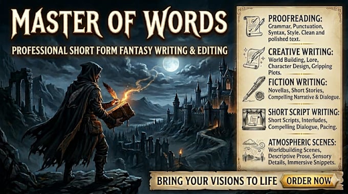 write cinematic dark fantasy stories and scripts