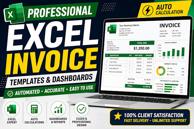 design a professional excel invoice template with automation