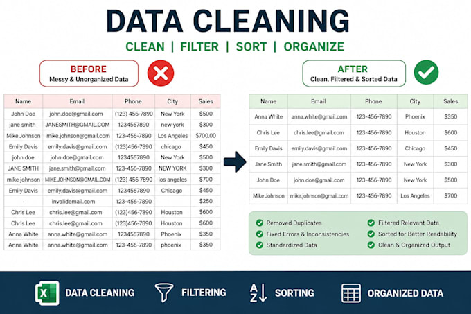 do data cleaning, data formatting and excel data data cleanup