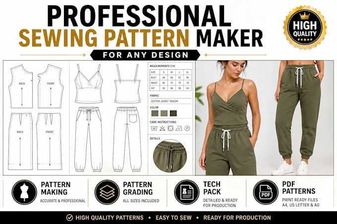create professional sewing pattern grading and tech pack for clothing apparel
