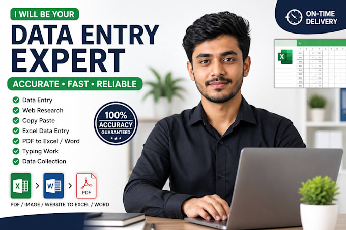 do accurate data entry, copy paste, excel and web research