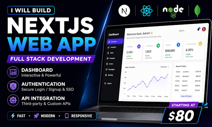 develop a modern nextjs web app dashboard or full stack application