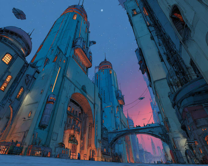 drawing a cyberpunk futuristic city art