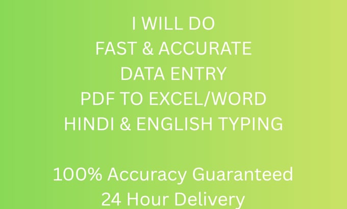 fast data entry, excel work, ms word typing, hindi typing expert