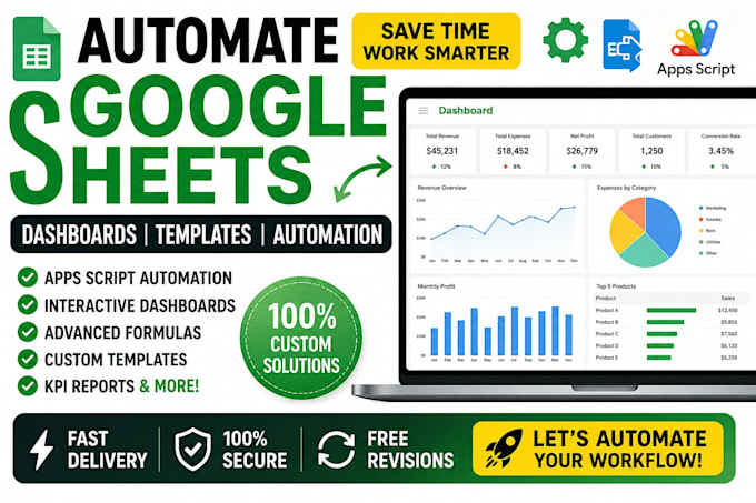 Automatiser google sheets avec apps script, formules, tableau de bord ...
