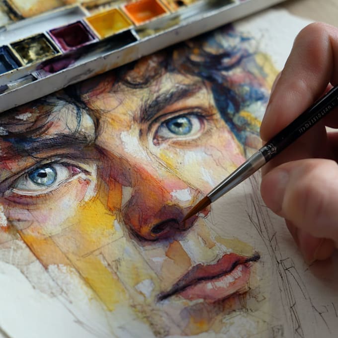 draw watercolor portrait painting