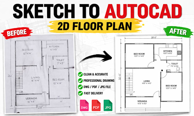 do autocad 2d drafting and convert PDF to cad drawing no ai