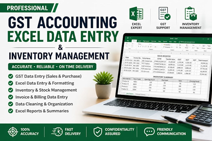 do gst accounting, excel data entry and inventory management