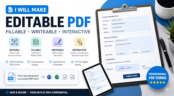 create editable, fillable, interactive PDF form professionally