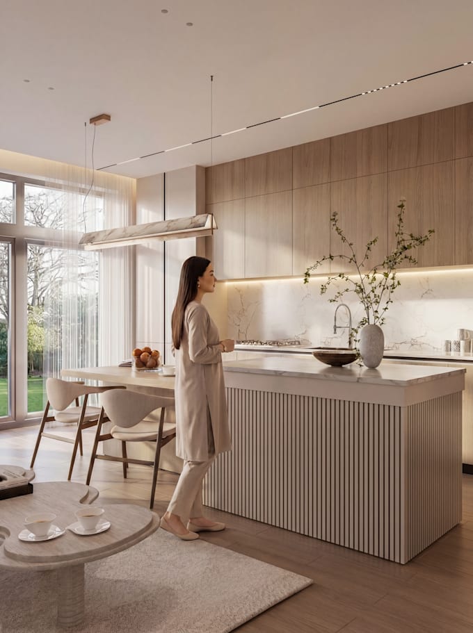 create photorealistic 3d kitchen interior renderings