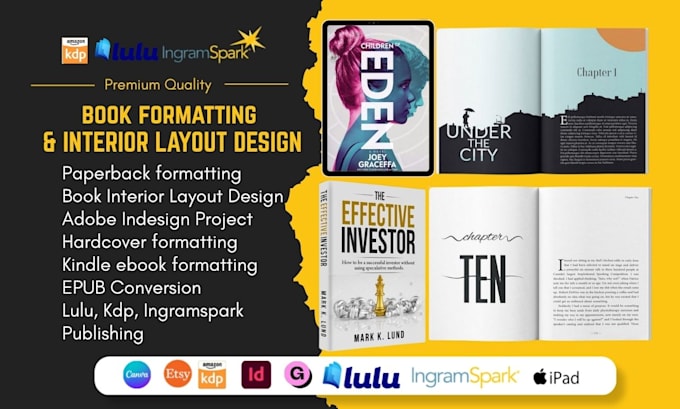 design adobe indesign book interior, amazon kdp book, epub, paperback formatting