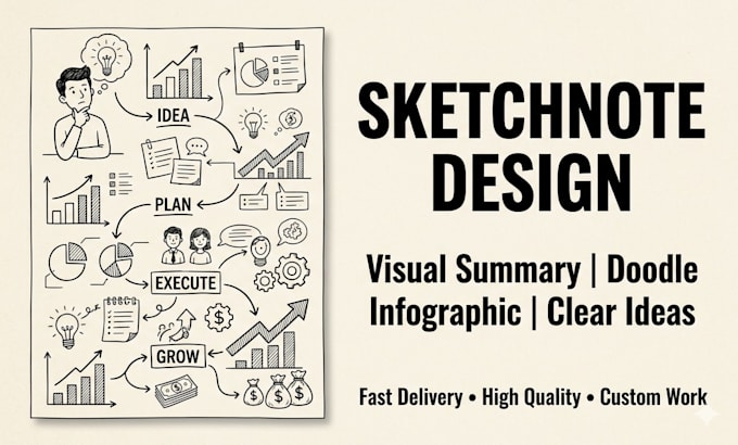 create custom doodle sketchnote infographic, visual summary and process m