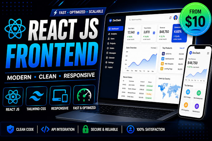 build modern responsive react js frontend from figma, PSD, xd or design