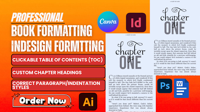 do book formatting, design ebook in designrr, indesign, canva, google docs kdp