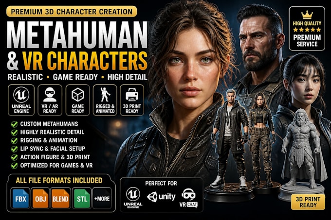 create metahuman vr character and custom 3d action figure model