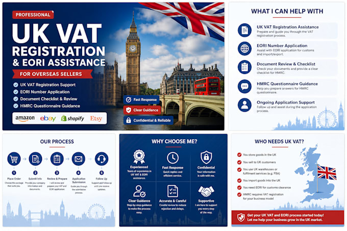 assist with UK vat registration and eori application for amazon sellers