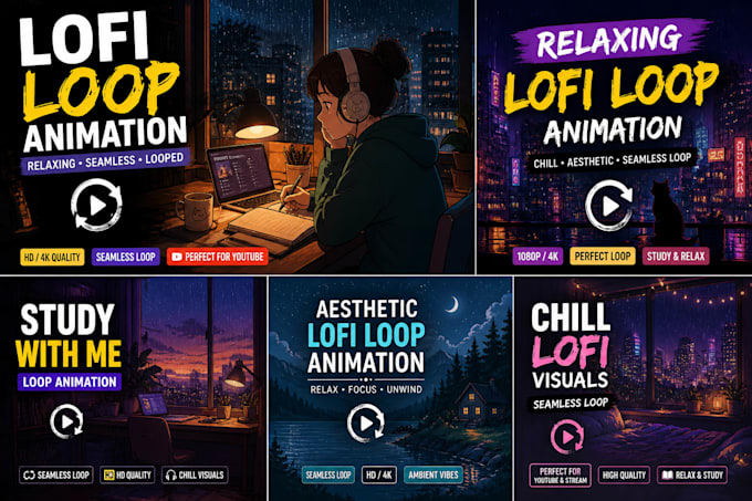 create relaxing lofi loop animation with chill aesthetic background