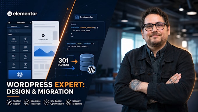 design an elementor website with 301 redirects