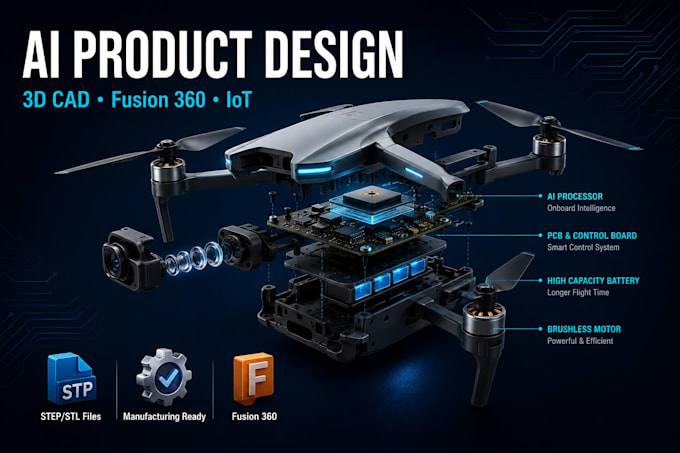 do 3d cad design for ai camera drone or smart device using fusion 360