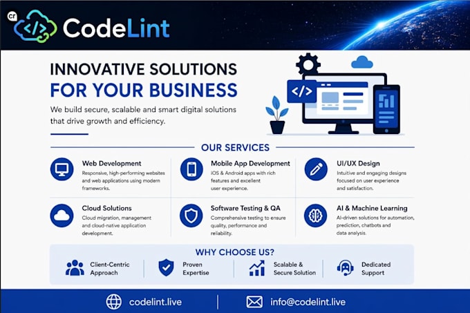 codelint provide web applications, devops, ai, db, mobile apps etc services
