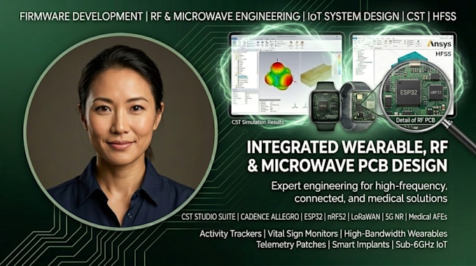design wearable pcb, firmware, rf, microwave, iot hardware solutions in cst,hfss