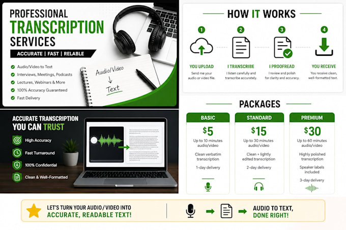 transcribe audio to text fast