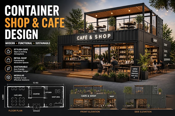 draw shipping container shop kiosk tiny home modular building plans architecture