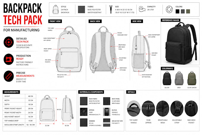 design professional tech pack for handbag backbag
