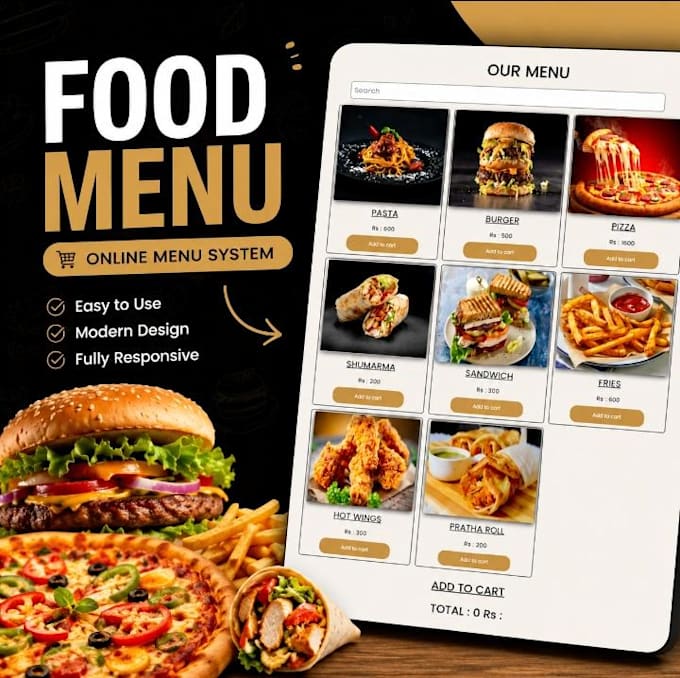 design a modern restaurant website with online ordering