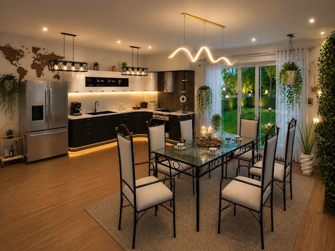luxury 3d kitchen and dining room interior design