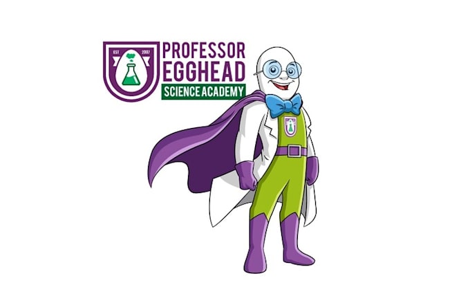 design professor egghead super hero logo