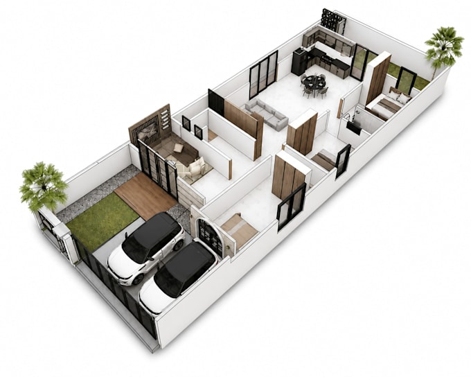 create modern 3d floorplan interior exterior and walkthrough