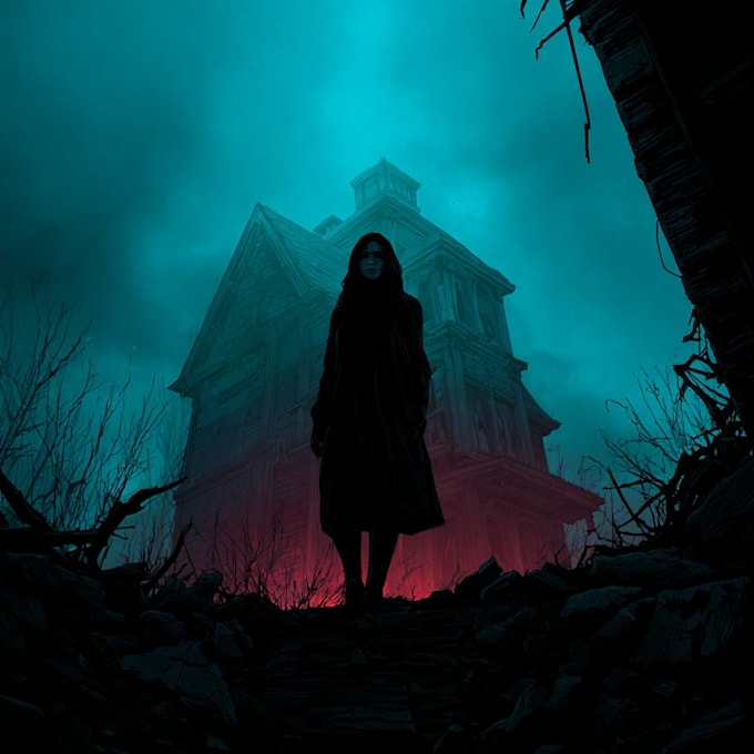 make a horror style illustration, artwork, cover