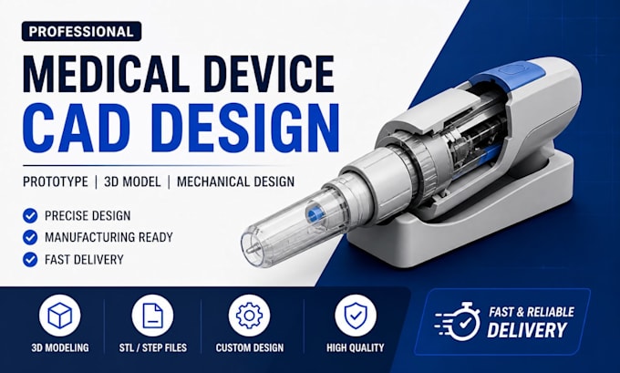 design medical device prototype cad, custom mechanical design, 3d model design