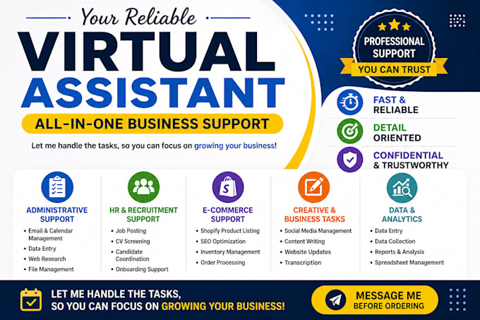 be your all in one virtual assistant for admin, HR, ecommerce and operations