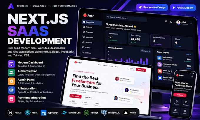 build a modern nextjs saas website dashboard and web app