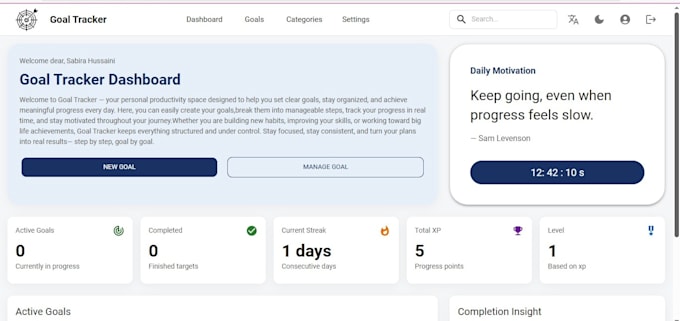 build a professional goal tracker dashboard using react