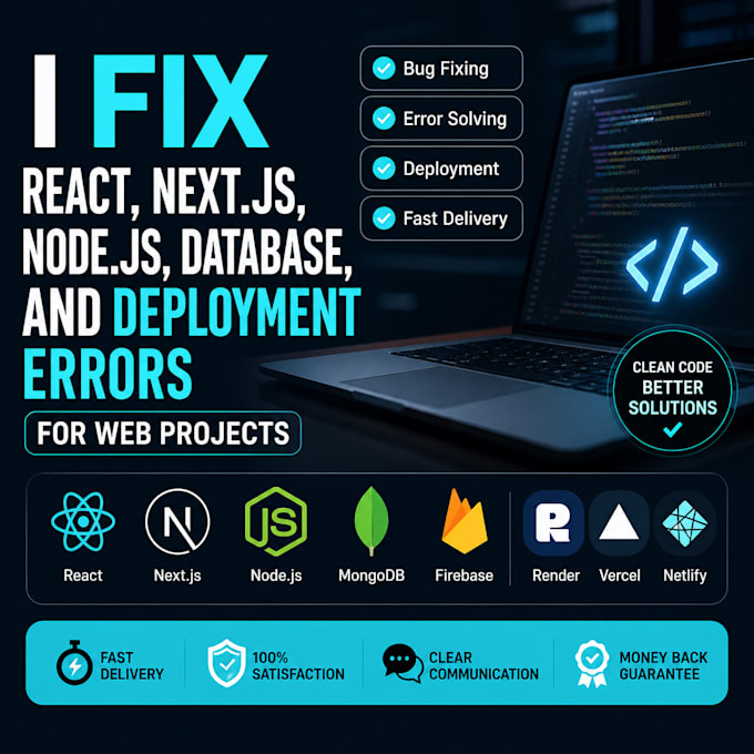 fix react nextjs nodejs bugs and deployment errors