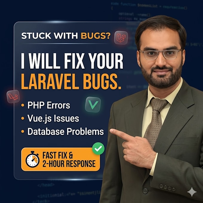fix laravel bugs PHP errors and vue js issues in 2 hours