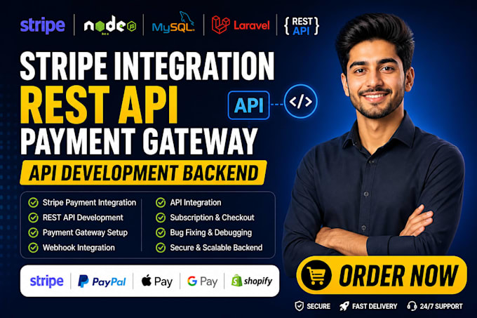 do stripe integration, rest api, payment gateway, API development backend