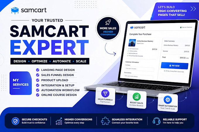 build high converting samcart sales funnel and landing page