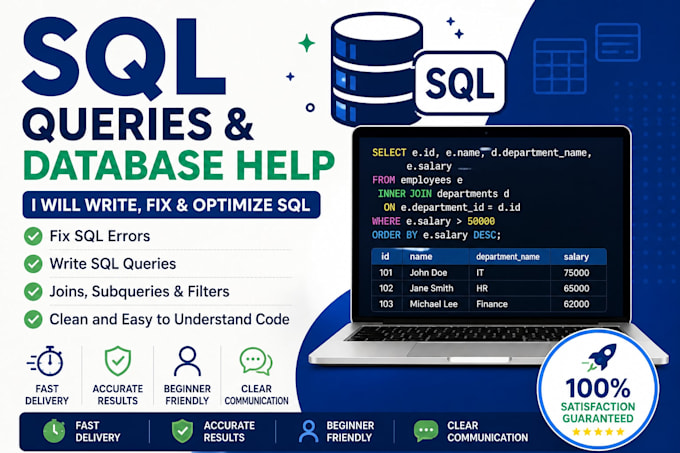 write sql queries, joins and fix database errors