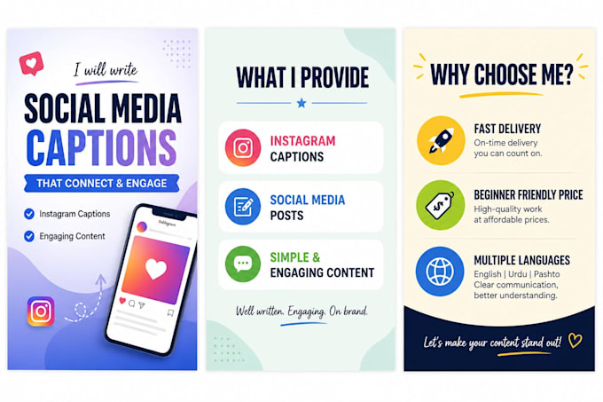 write engaging content captions and simple articles