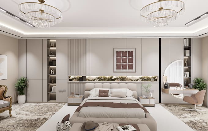 design a modern luxury master bedroom interior